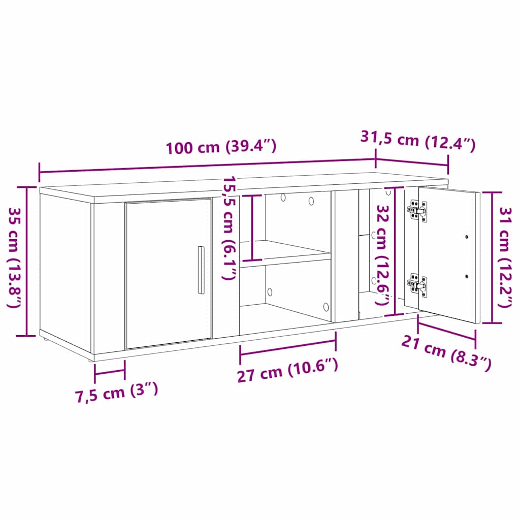 TV-kast Artisan Eiken 100 x 31,5 x 35 cm Bewerkt hout is nu te koop bij PeponiXL, paradijselijk wonen!