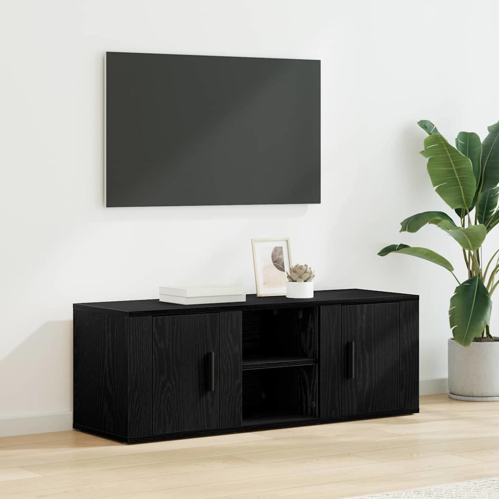 TV-kast Zwart Eiken 100 x 31,5 x 35 cm Bewerkt hout is nu te koop bij PeponiXL, paradijselijk wonen!