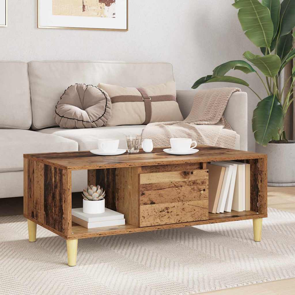 Salontafel met lade Oud Hout 90 x 50 x 26.5 cm Bewerkt hout is nu te koop bij PeponiXL, paradijselijk wonen!