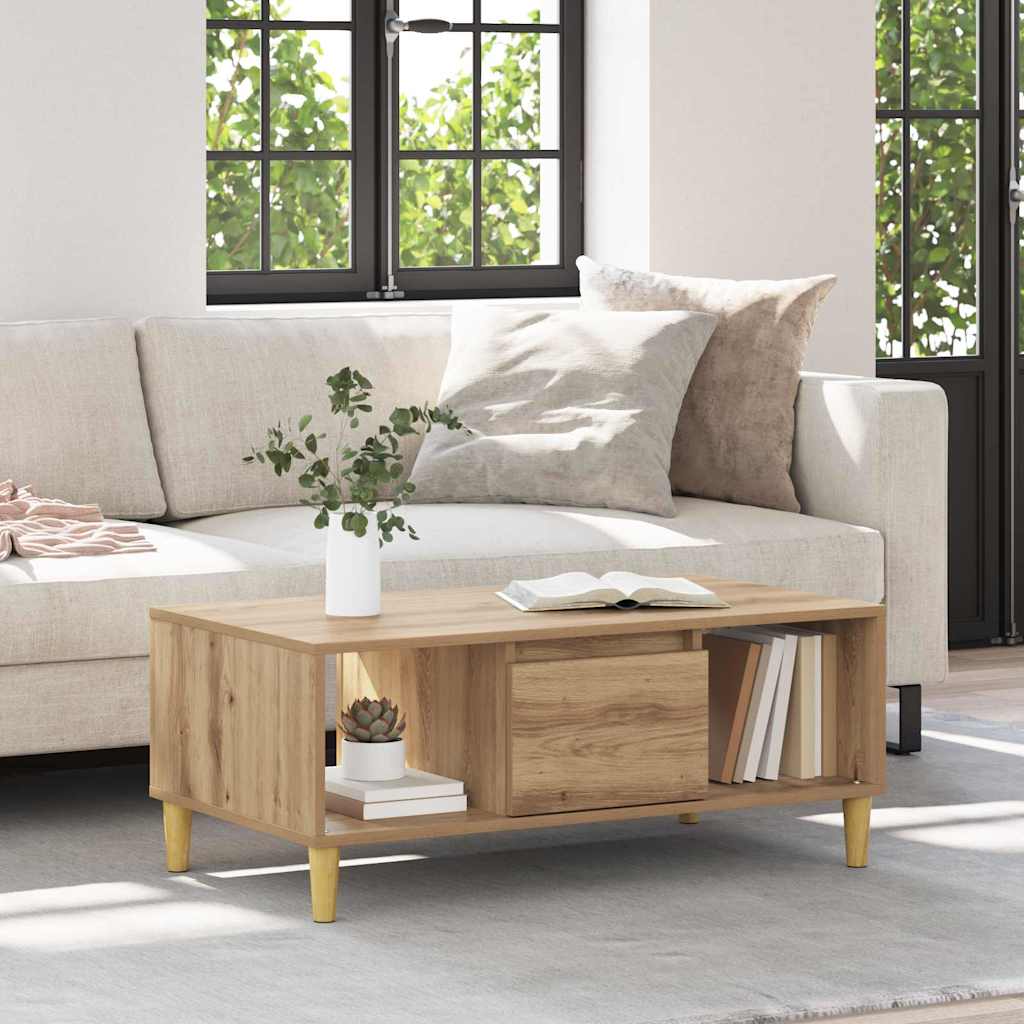 Salontafel Artisan Eiken 90 x 50 x 26.5 cm Bewerkt hout is nu te koop bij PeponiXL, paradijselijk wonen!