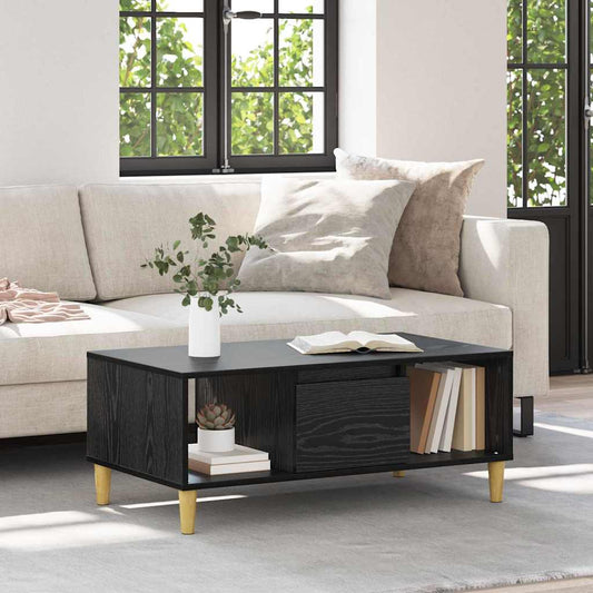 Salontafel met lade Zwart Eiken 90 x 50 x 26.5 cm Bewerkt hout is nu te koop bij PeponiXL, paradijselijk wonen!
