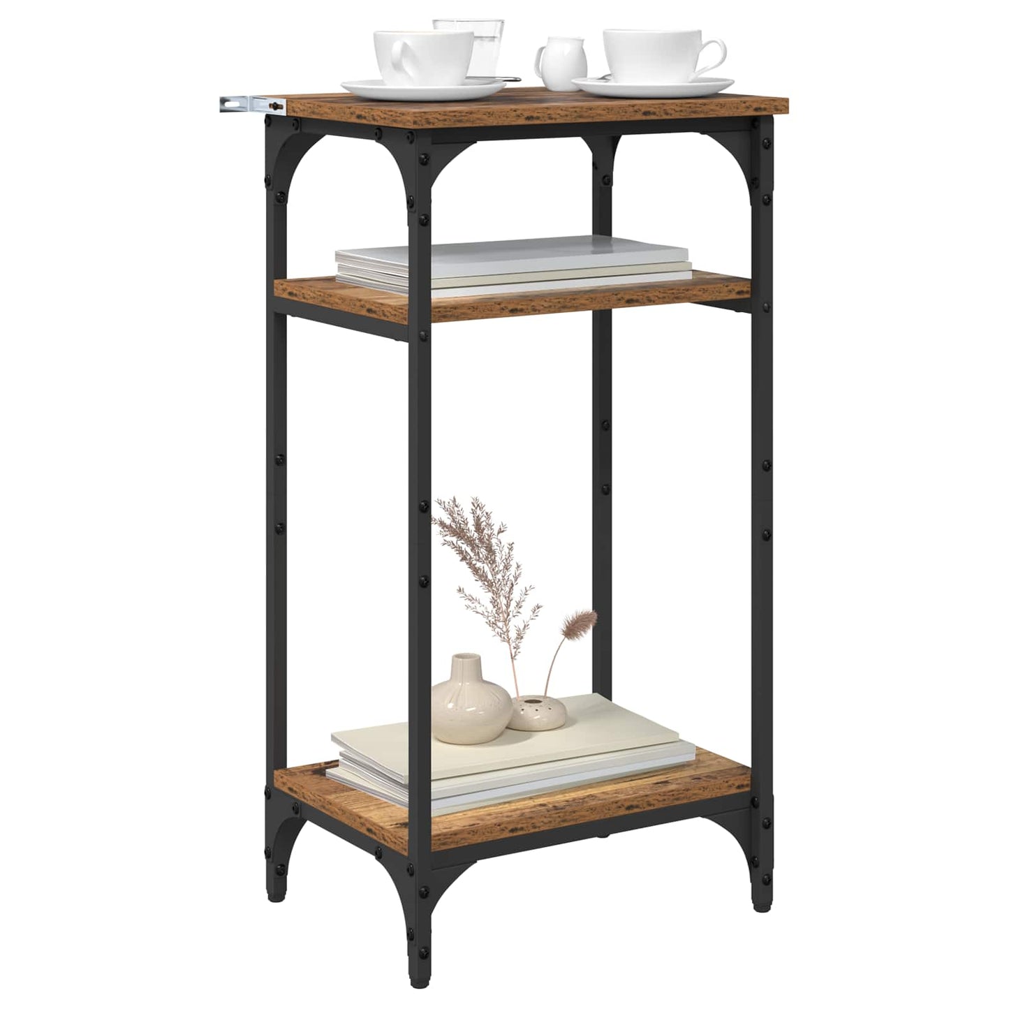 Bijzettafel met plank Oud Hout 40 x 30 x 75 cm Bewerkt hout is nu te koop bij PeponiXL, paradijselijk wonen!