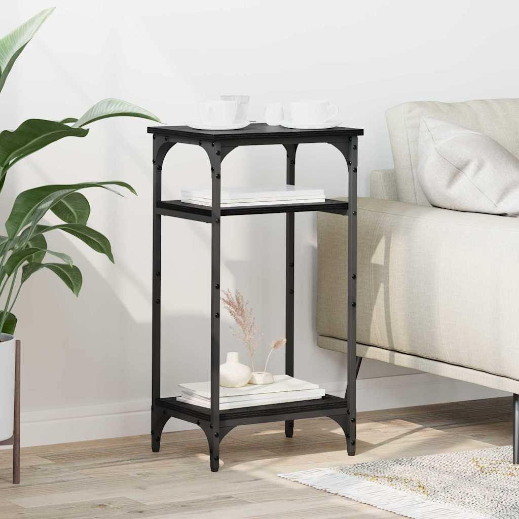 Bijzettafel met plank Zwart Eiken 40 x 30 x 75 cm Bewerkt hout is nu te koop bij PeponiXL, paradijselijk wonen!