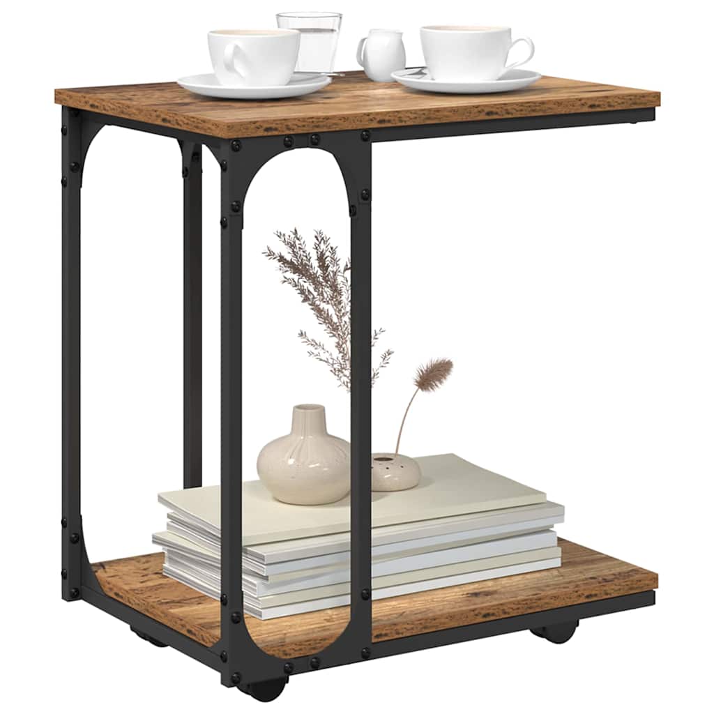 Bijzettafel met plank Oudhout 50 x 35 x 55.5 cm Bewerkt hout is nu te koop bij PeponiXL, paradijselijk wonen!
