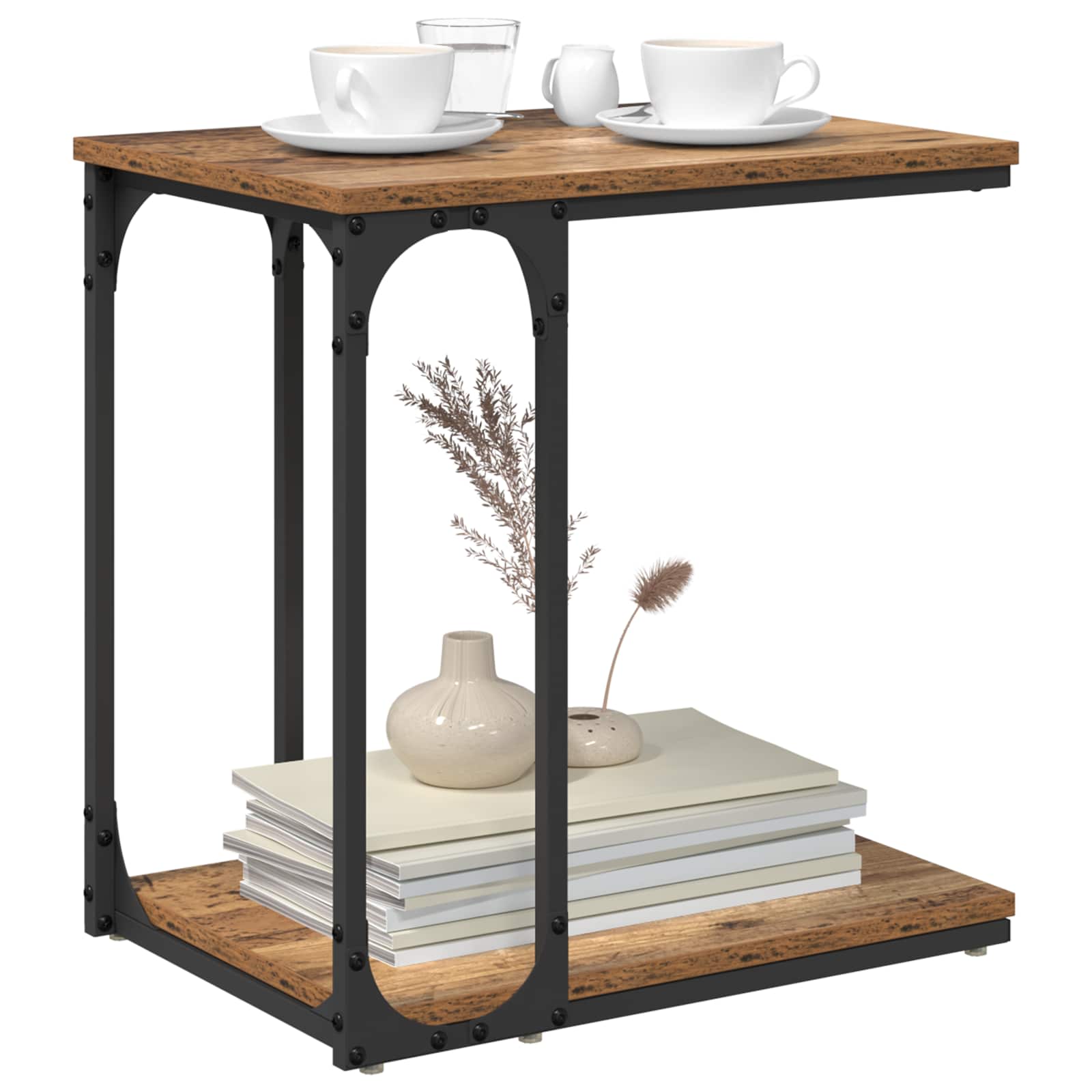Bijzettafel met plank Oud hout 50 x 35 x 52 cm Bewerkt hout is nu te koop bij PeponiXL, paradijselijk wonen!