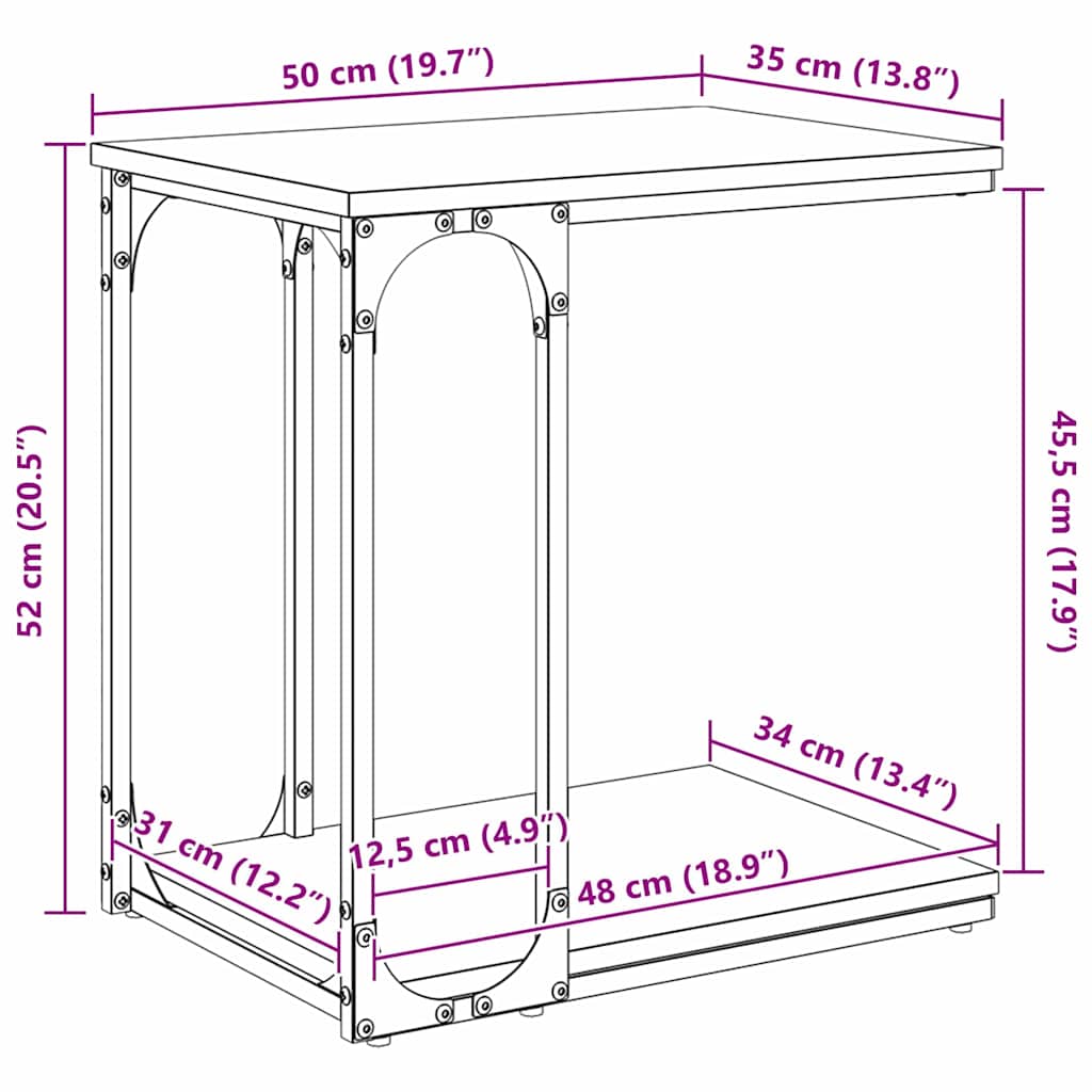 Bijzettafel Artisan Eiken 50 x 35 x 52 cm Bewerkt hout is nu te koop bij PeponiXL, paradijselijk wonen!