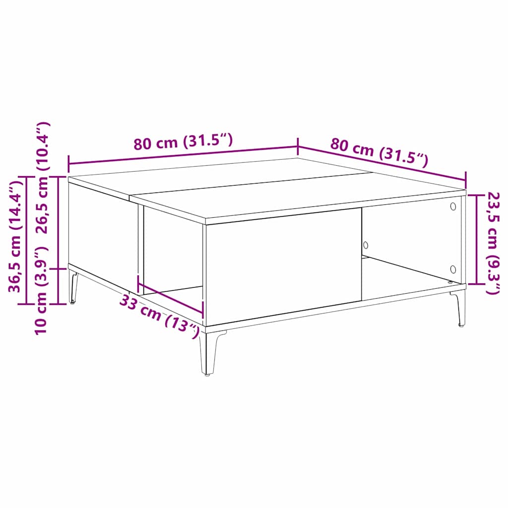 Salontafel Oud Hout 80 x 80 x 36,5 cm Bewerkt hout is nu te koop bij PeponiXL, paradijselijk wonen!