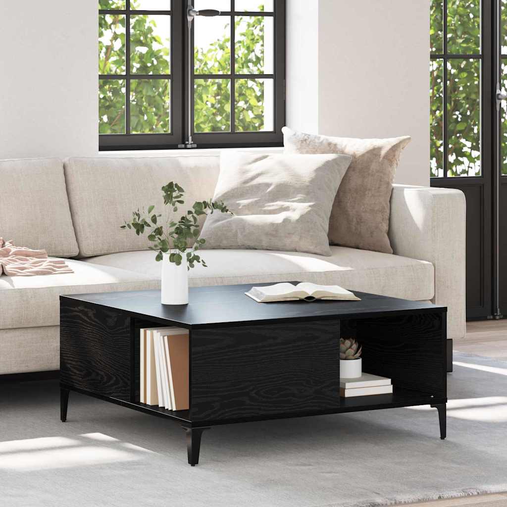 Salontafel Zwart Eiken 80 x 80 x 36,5 cm Bewerkt hout is nu te koop bij PeponiXL, paradijselijk wonen!