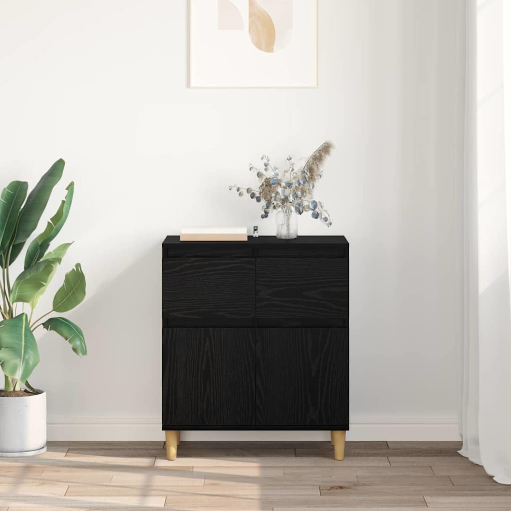 Dressoir met lade Zwart Eiken 60 x 35 x 70 cm Bewerkt hout is nu te koop bij PeponiXL, paradijselijk wonen!