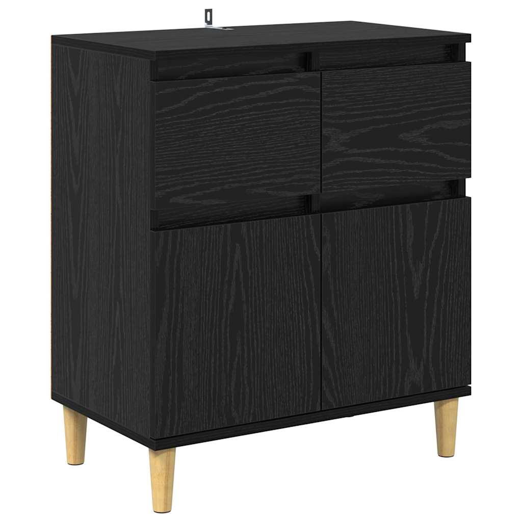 Dressoir met lade Zwart Eiken 60 x 35 x 70 cm Bewerkt hout is nu te koop bij PeponiXL, paradijselijk wonen!