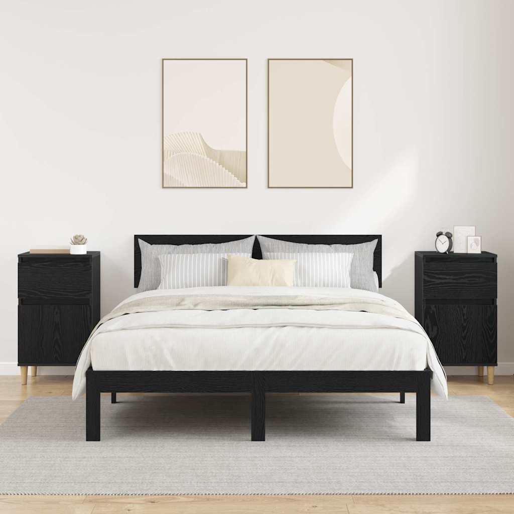 Nachtkastje 2 pcs Zwart Eiken 40 x 35 x 70 cm Bewerkt hout is nu te koop bij PeponiXL, paradijselijk wonen!