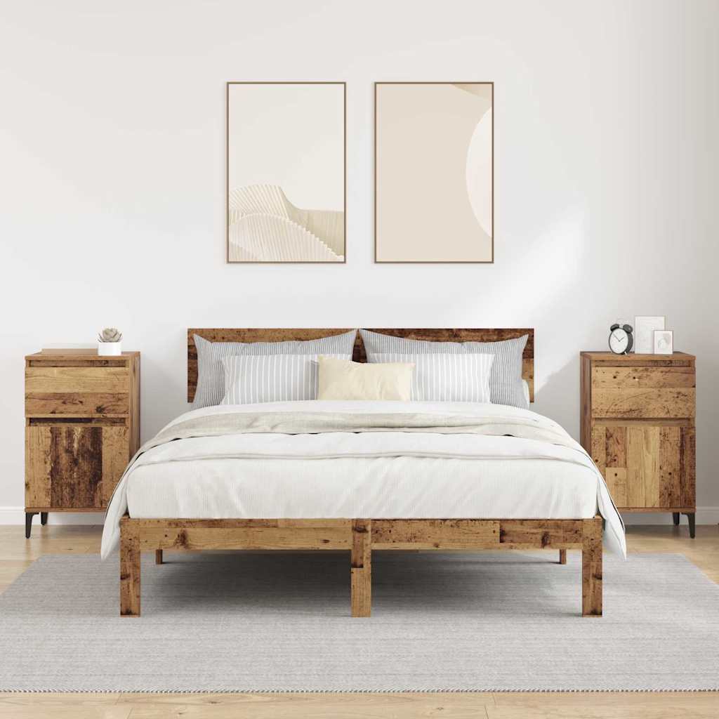 Nachtkastje met lade 2 pcs Oudhout 40 x 35 x 70 cm Bewerkt hout is nu te koop bij PeponiXL, paradijselijk wonen!