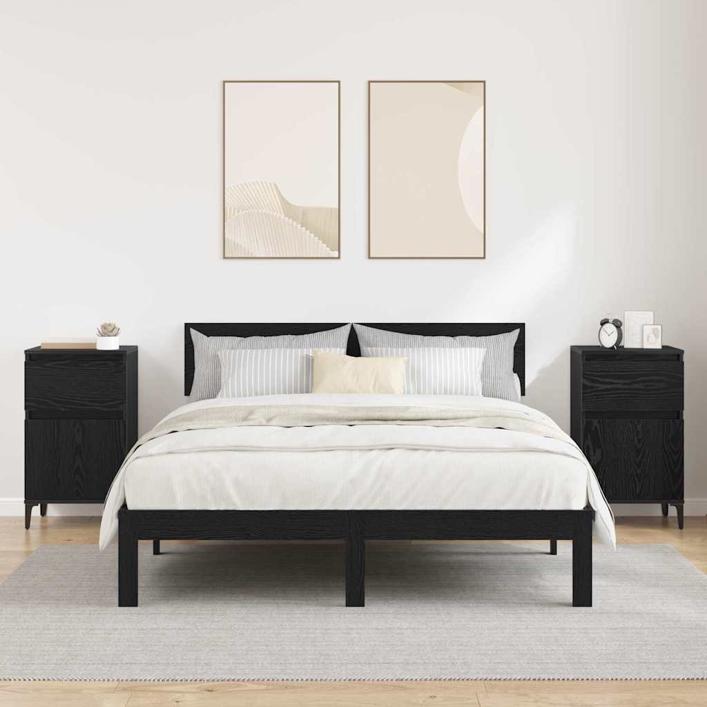 Nachtkastje 2 pcs Zwart Eiken 40 x 35 x 70 cm Bewerkt hout is nu te koop bij PeponiXL, paradijselijk wonen!