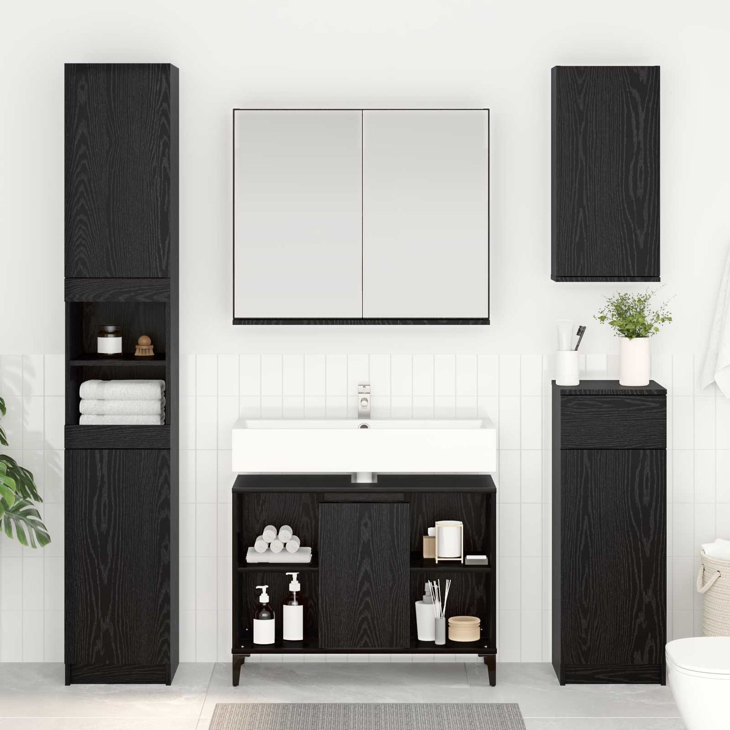 Wastafelkast met plank met opslag Zwart Eiken 80 x 33 x 60 cm is nu te koop bij PeponiXL, paradijselijk wonen!