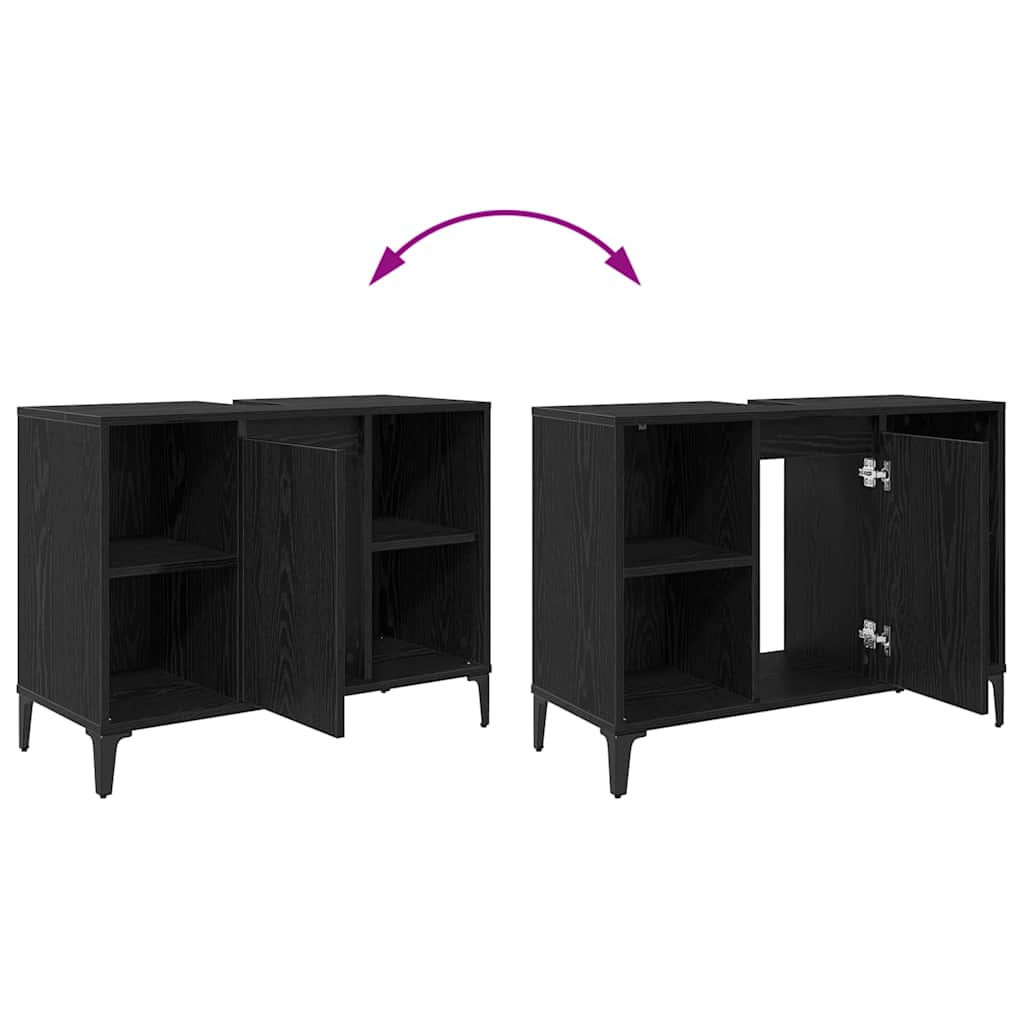 Wastafelkast met plank met opslag Zwart Eiken 80 x 33 x 60 cm is nu te koop bij PeponiXL, paradijselijk wonen!