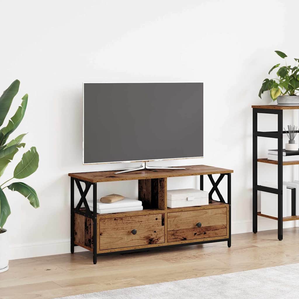 TV-kast Oud Hout 90 x 33 x 45 cm Engineered hout en staal is nu te koop bij PeponiXL, paradijselijk wonen!