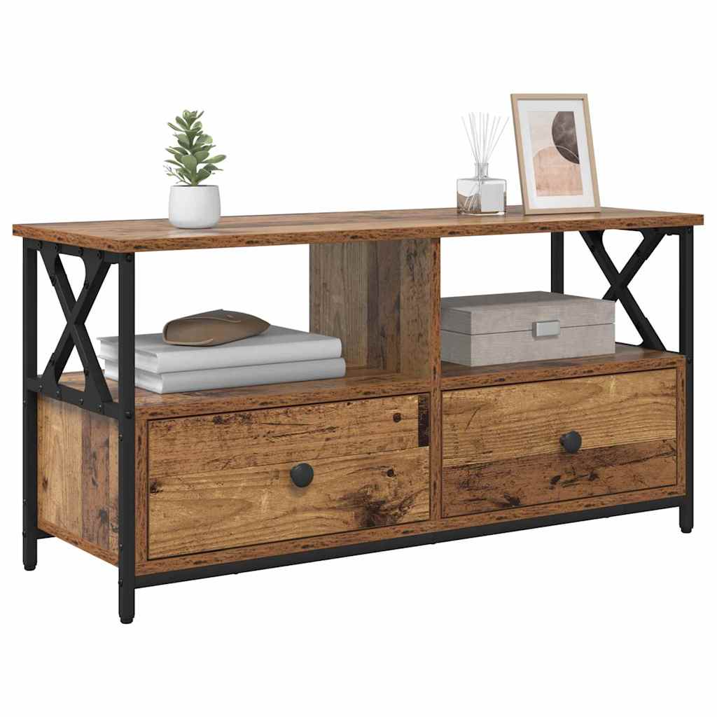TV-kast Oud Hout 90 x 33 x 45 cm Engineered hout en staal is nu te koop bij PeponiXL, paradijselijk wonen!