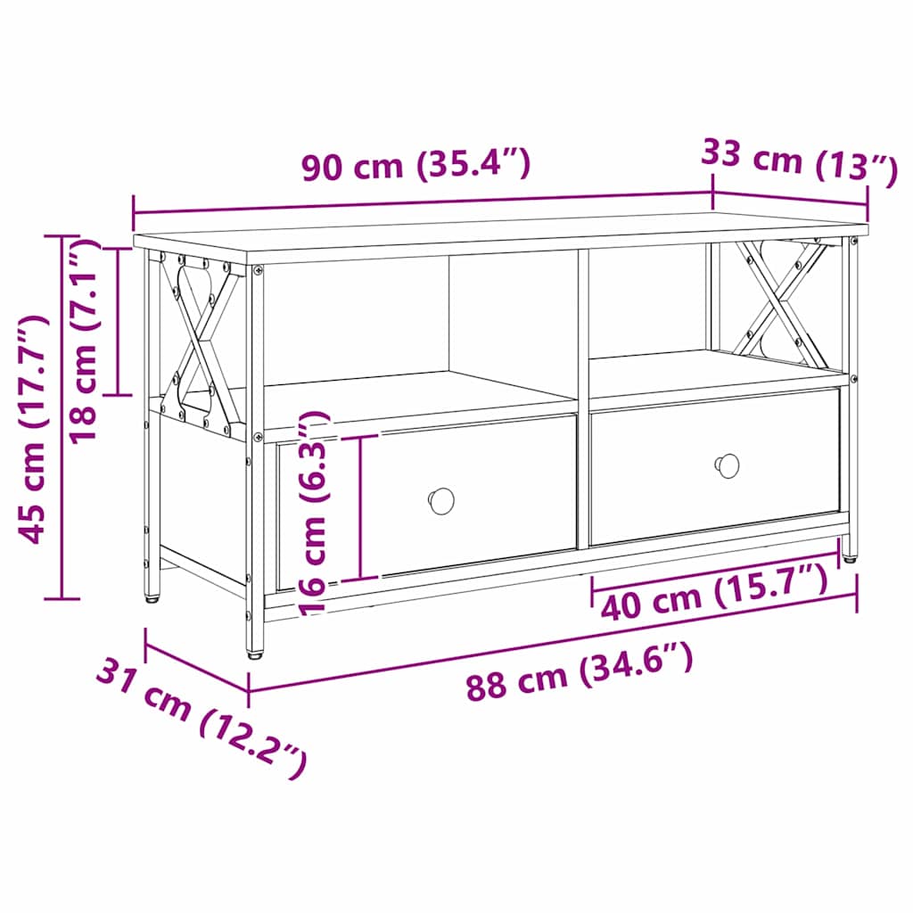 TV-kast Oud Hout 90 x 33 x 45 cm Engineered hout en staal is nu te koop bij PeponiXL, paradijselijk wonen!