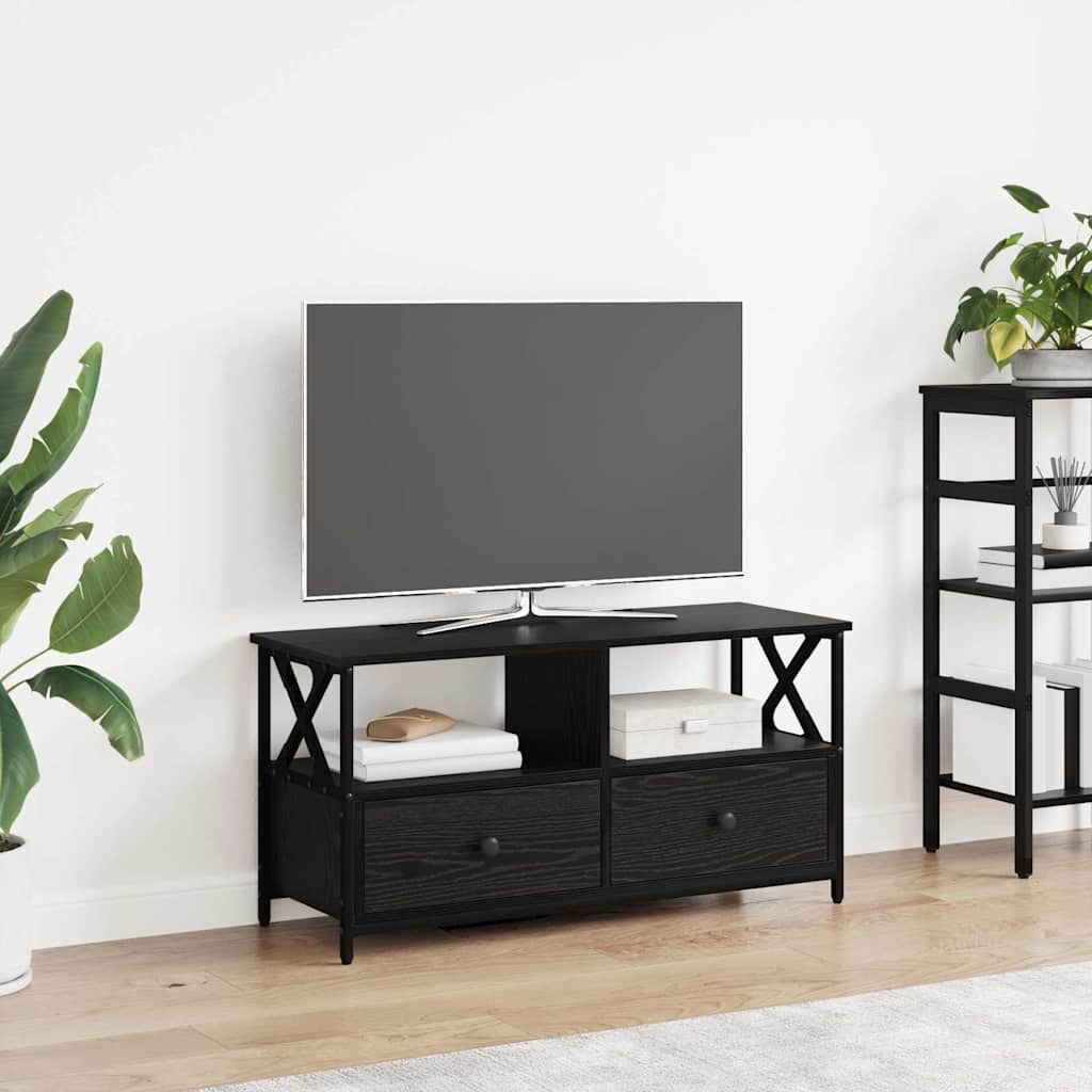 TV-kast Zwart Eiken 90 x 33 x 45 cm Engineered hout en staal is nu te koop bij PeponiXL, paradijselijk wonen!