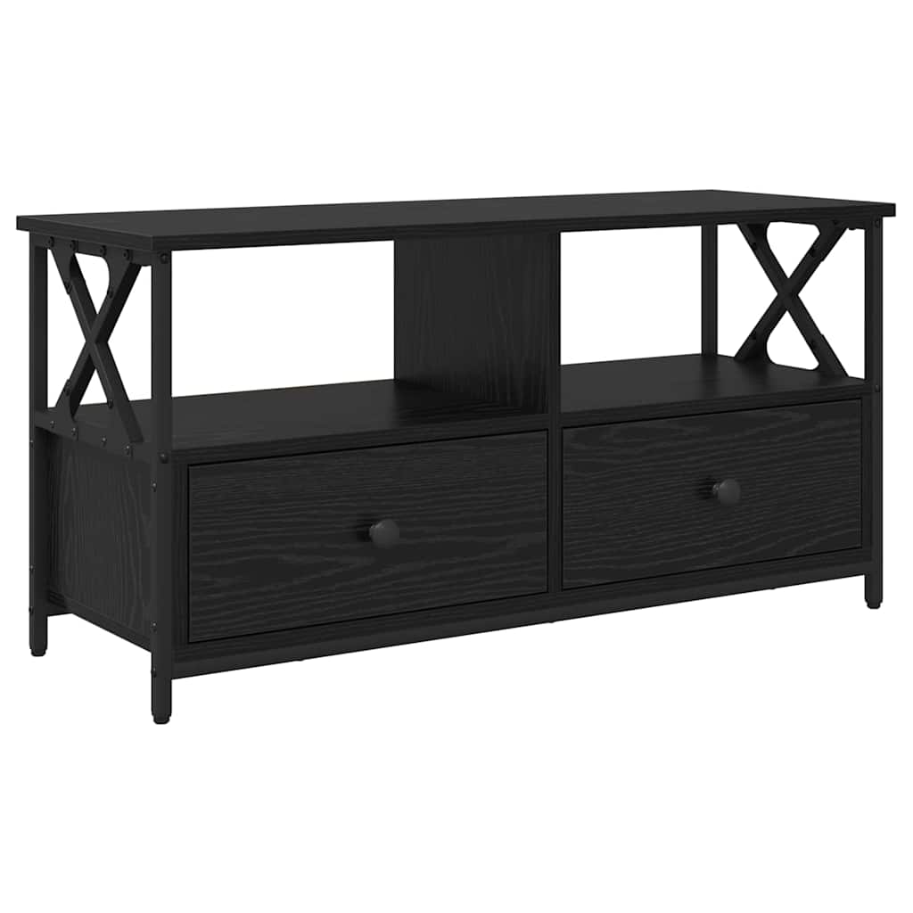 TV-kast Zwart Eiken 90 x 33 x 45 cm Engineered hout en staal is nu te koop bij PeponiXL, paradijselijk wonen!