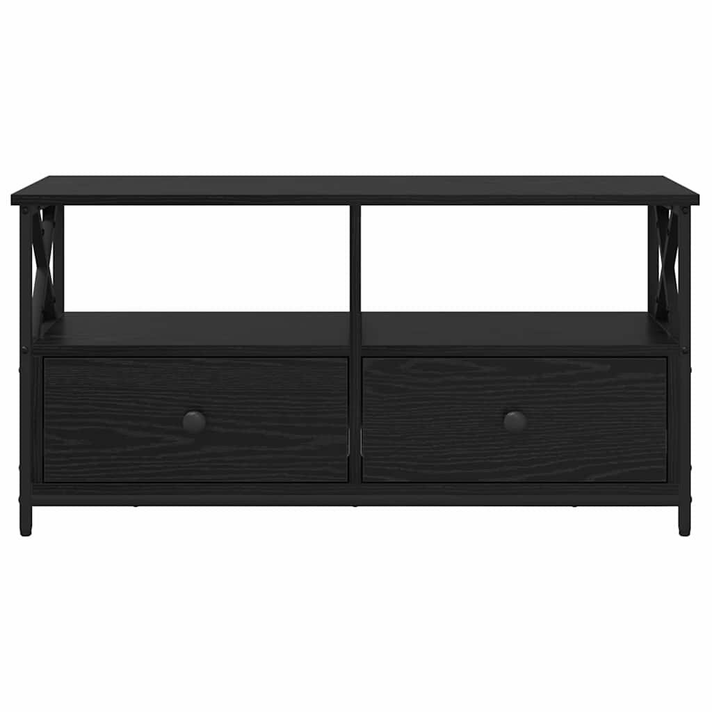 TV-kast Zwart Eiken 90 x 33 x 45 cm Engineered hout en staal is nu te koop bij PeponiXL, paradijselijk wonen!