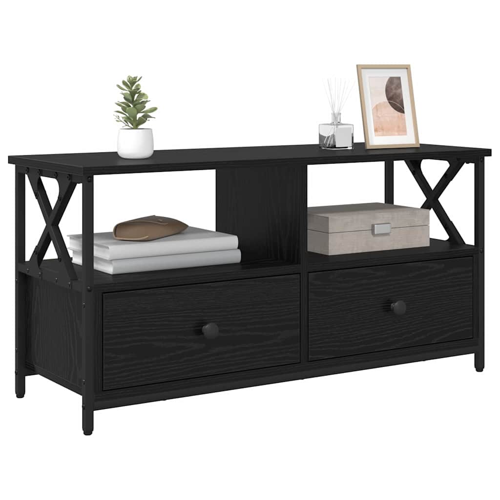 TV-kast Zwart Eiken 90 x 33 x 45 cm Engineered hout en staal is nu te koop bij PeponiXL, paradijselijk wonen!