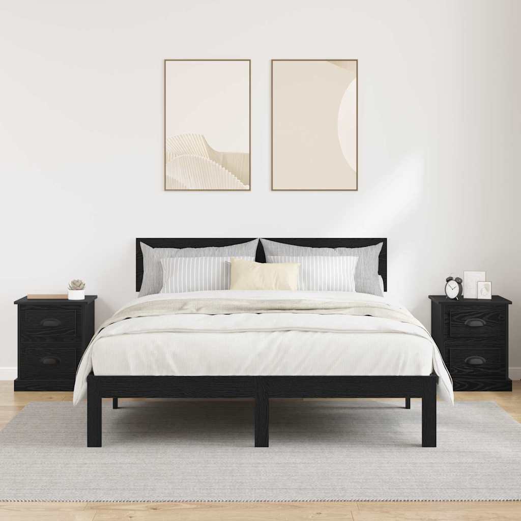 Nachtkastje 2 pcs Zwart Eiken 39 x 39 x 47.5 cm Bewerkt hout is nu te koop bij PeponiXL, paradijselijk wonen!