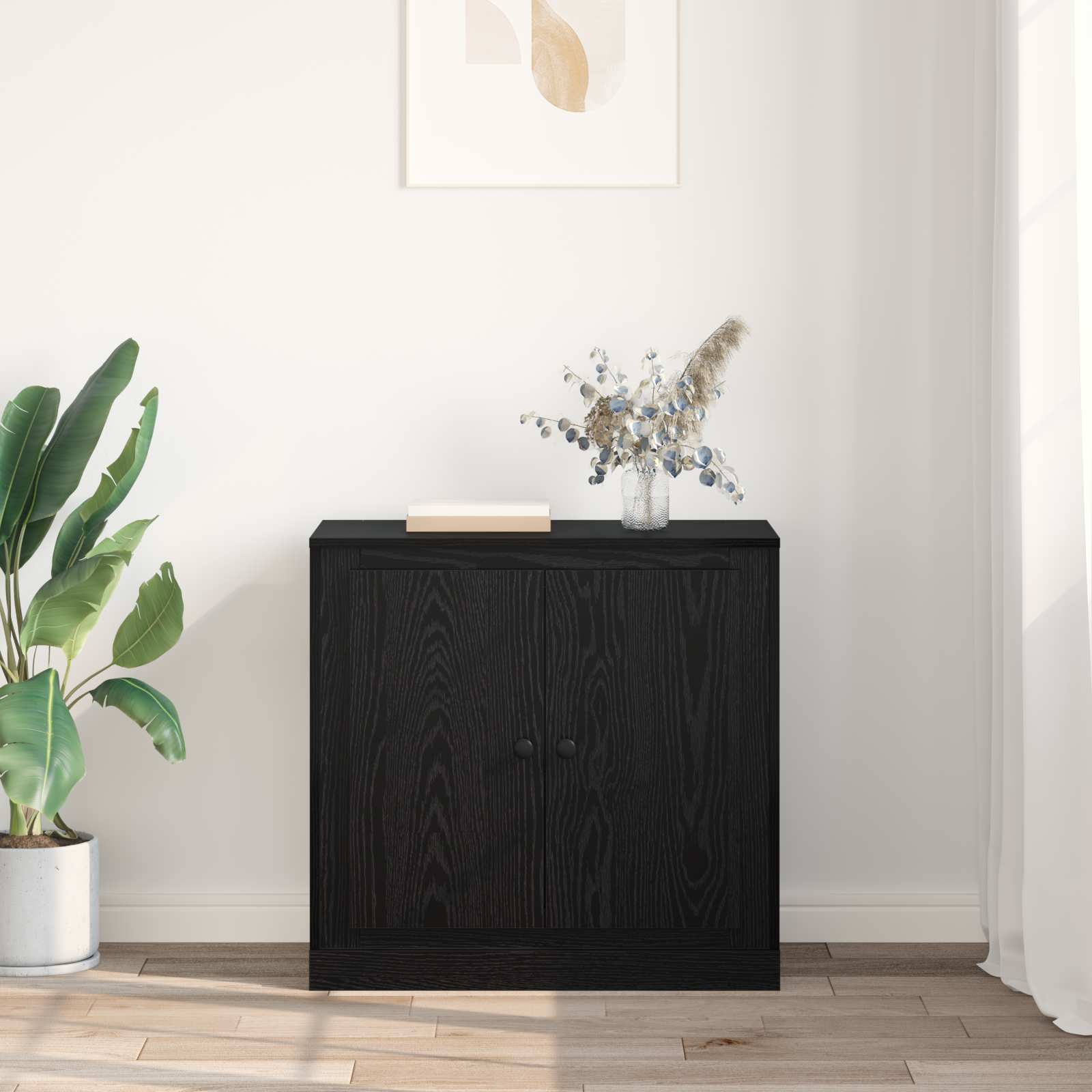 Dressoir Zwart Eiken 70 x 35,5 x 67,5 cm Bewerkt hout is nu te koop bij PeponiXL, paradijselijk wonen!