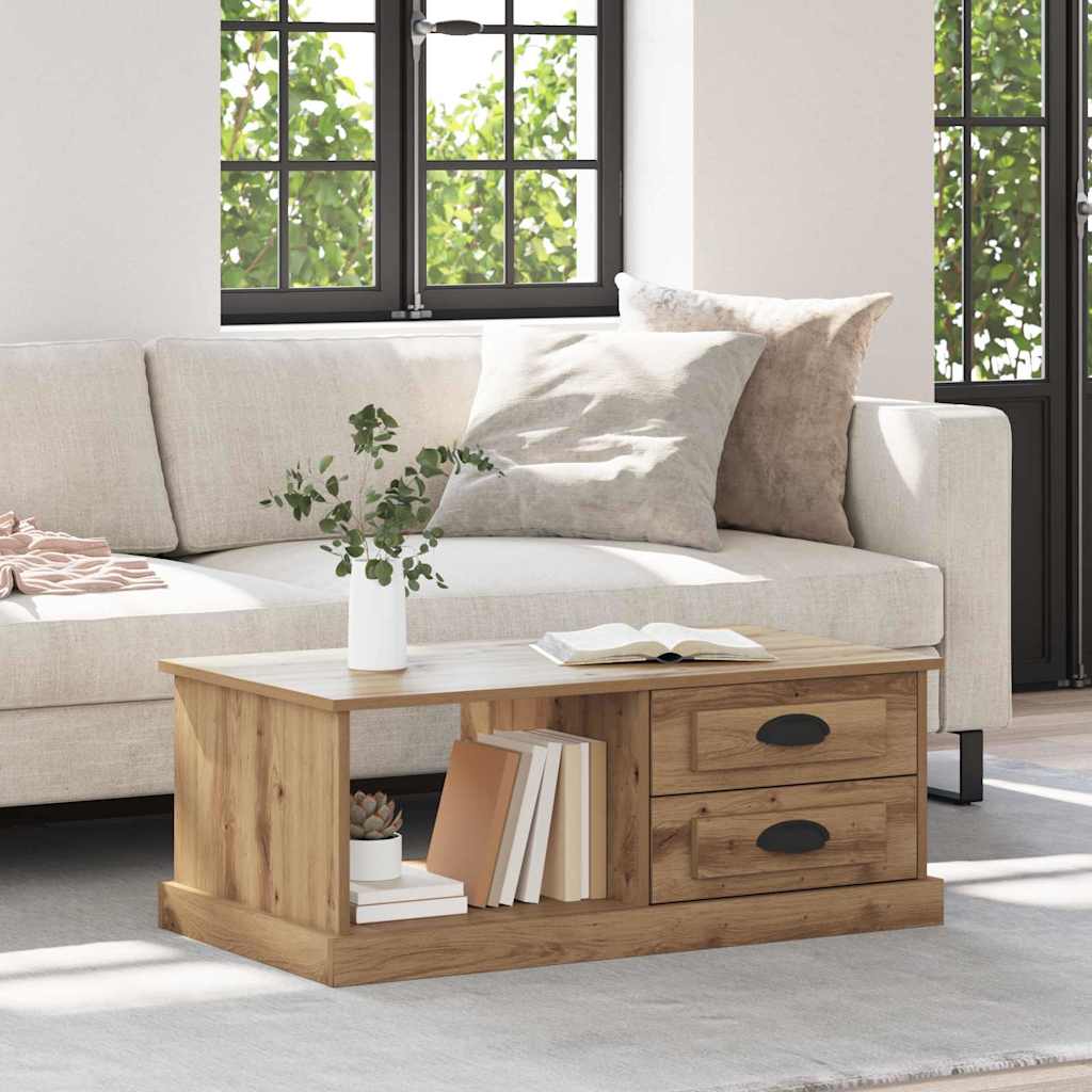 Salontafel met lade Artisan Eiken 90 x 50 x 35 cm Bewerkt hout is nu te koop bij PeponiXL, paradijselijk wonen!
