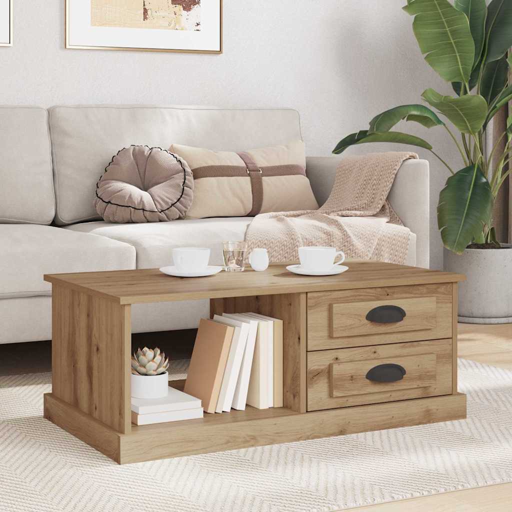 Salontafel met lade Artisan Eiken 90 x 50 x 35 cm Bewerkt hout is nu te koop bij PeponiXL, paradijselijk wonen!