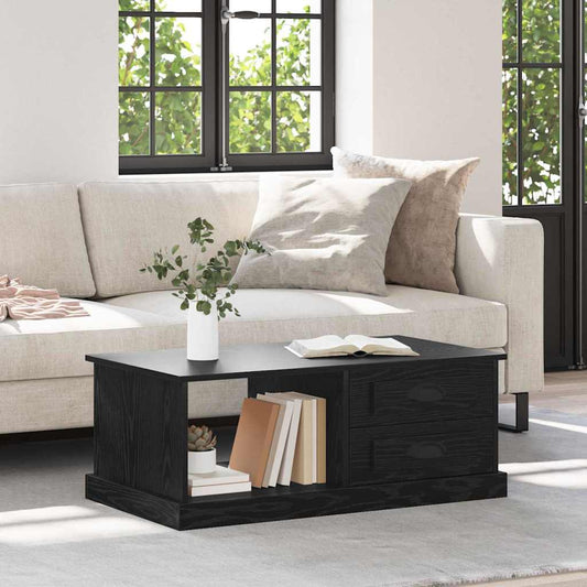 Salontafel met lade Zwart Eiken 90 x 50 x 35 cm Bewerkt hout is nu te koop bij PeponiXL, paradijselijk wonen!