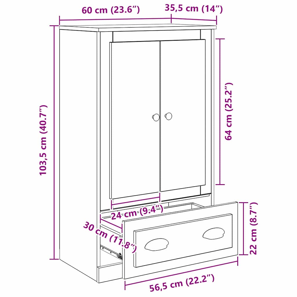 Highboard Artisan Eiken 60 x 35,5 x 103,5 cm Bewerkt hout is nu te koop bij PeponiXL, paradijselijk wonen!