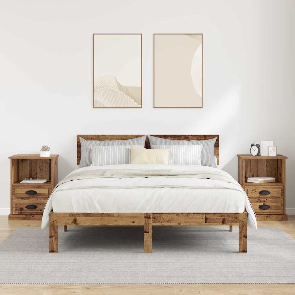 Nachtkastje met lade 2 pcs Oudhout 36 x 43 x 60 cm Bewerkt hout is nu te koop bij PeponiXL, paradijselijk wonen!