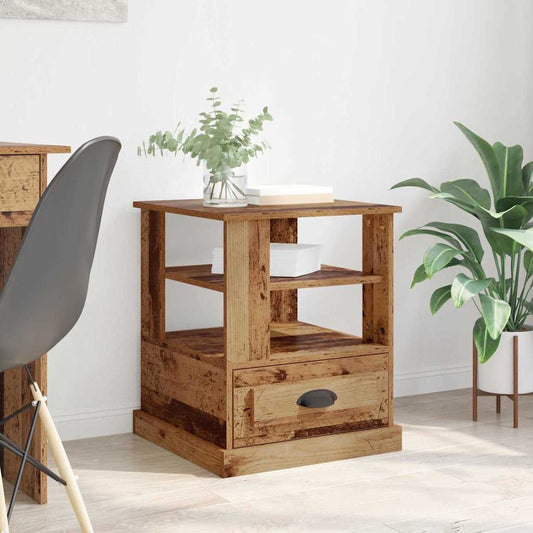 Nachtkastje met lade Oudhout 50 x 50 x 60 cm Bewerkt hout is nu te koop bij PeponiXL, paradijselijk wonen!