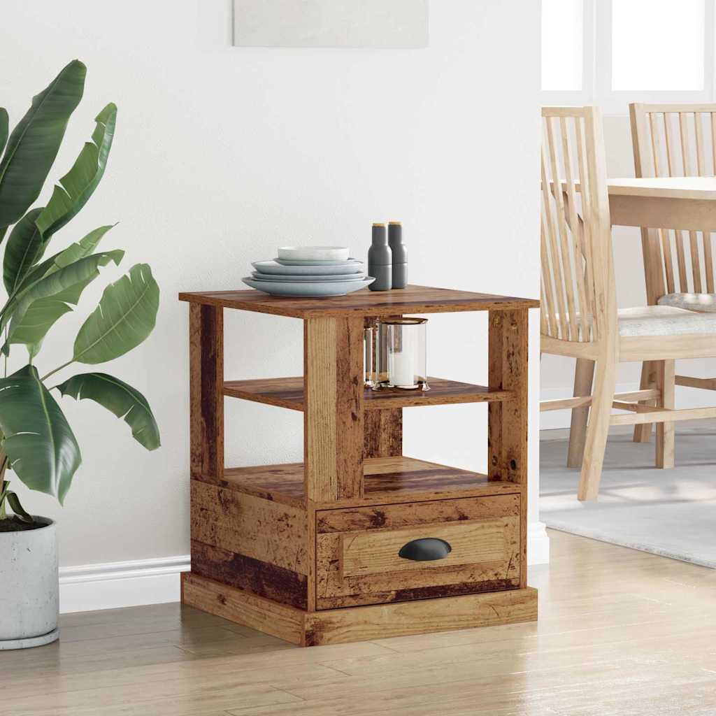 Nachtkastje met lade Oudhout 50 x 50 x 60 cm Bewerkt hout is nu te koop bij PeponiXL, paradijselijk wonen!