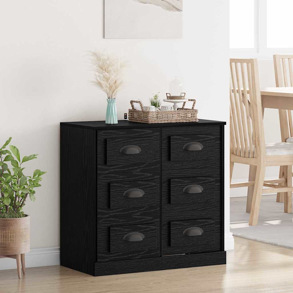 Dressoir met lade Zwart Eiken 70 x 35,5 x 67,5 cm Bewerkt hout is nu te koop bij PeponiXL, paradijselijk wonen!