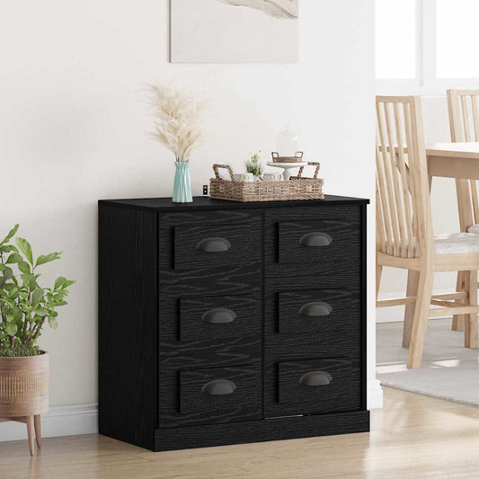 Dressoir met lade Zwart Eiken 70 x 35,5 x 67,5 cm Bewerkt hout is nu te koop bij PeponiXL, paradijselijk wonen!