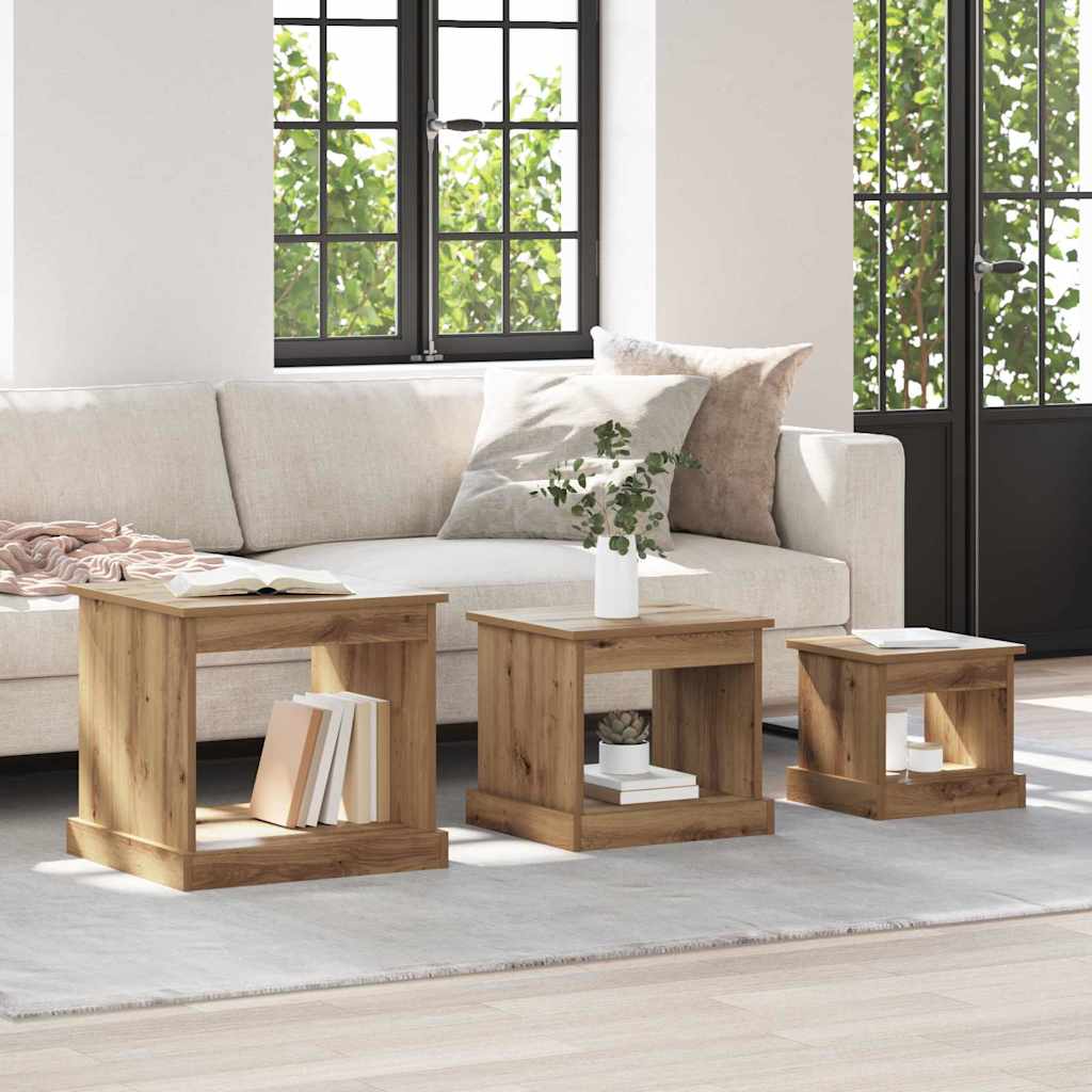 Salontafel 3 pcs Artisan Eiken Bewerkt hout is nu te koop bij PeponiXL, paradijselijk wonen!