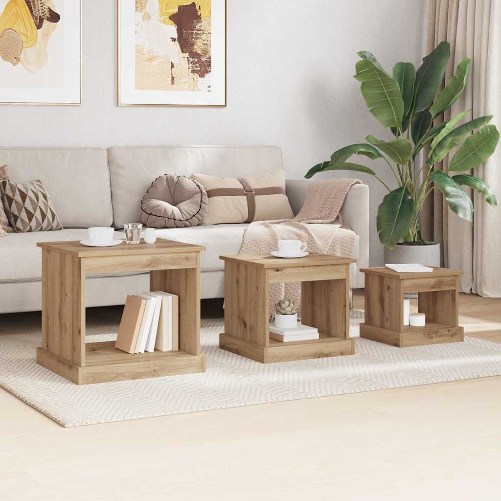 Salontafel 3 pcs Artisan Eiken Bewerkt hout is nu te koop bij PeponiXL, paradijselijk wonen!