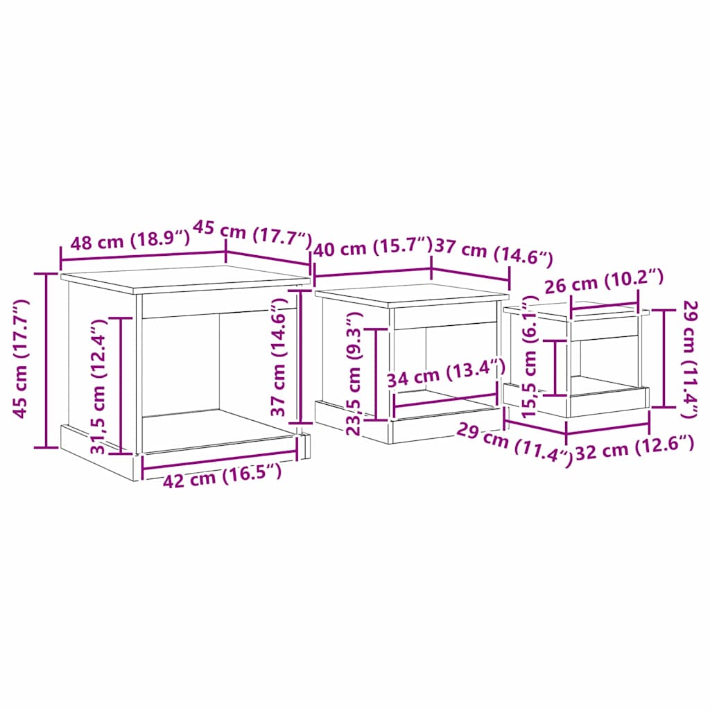 Salontafel 3 pcs Artisan Eiken Bewerkt hout is nu te koop bij PeponiXL, paradijselijk wonen!