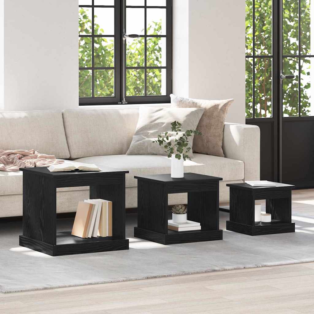 Salontafel 3 pcs Zwart Eiken Bewerkt hout is nu te koop bij PeponiXL, paradijselijk wonen!