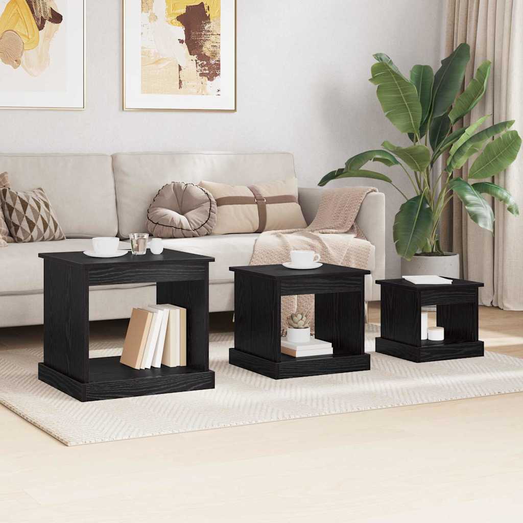 Salontafel 3 pcs Zwart Eiken Bewerkt hout is nu te koop bij PeponiXL, paradijselijk wonen!