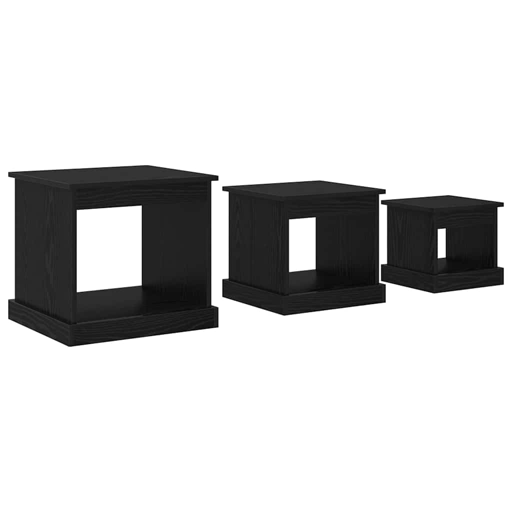 Salontafel 3 pcs Zwart Eiken Bewerkt hout is nu te koop bij PeponiXL, paradijselijk wonen!