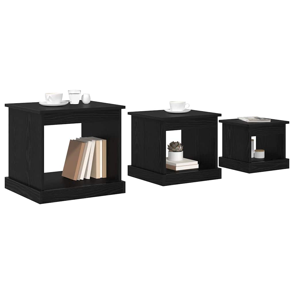 Salontafel 3 pcs Zwart Eiken Bewerkt hout is nu te koop bij PeponiXL, paradijselijk wonen!