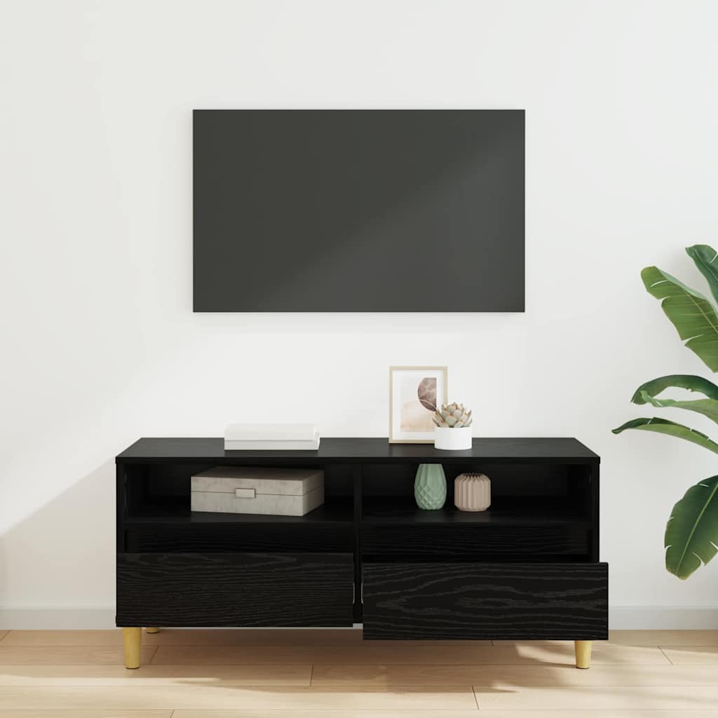 TV-kast met lade Zwart Eiken 100 x 34,5 x 44,5 cm Bewerkt hout is nu te koop bij PeponiXL, paradijselijk wonen!