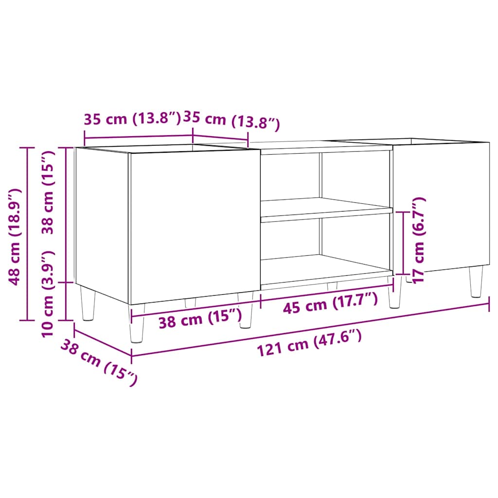 Platenkast Oud Hout 121 x 38 x 48 cm Bewerkt hout is nu te koop bij PeponiXL, paradijselijk wonen!