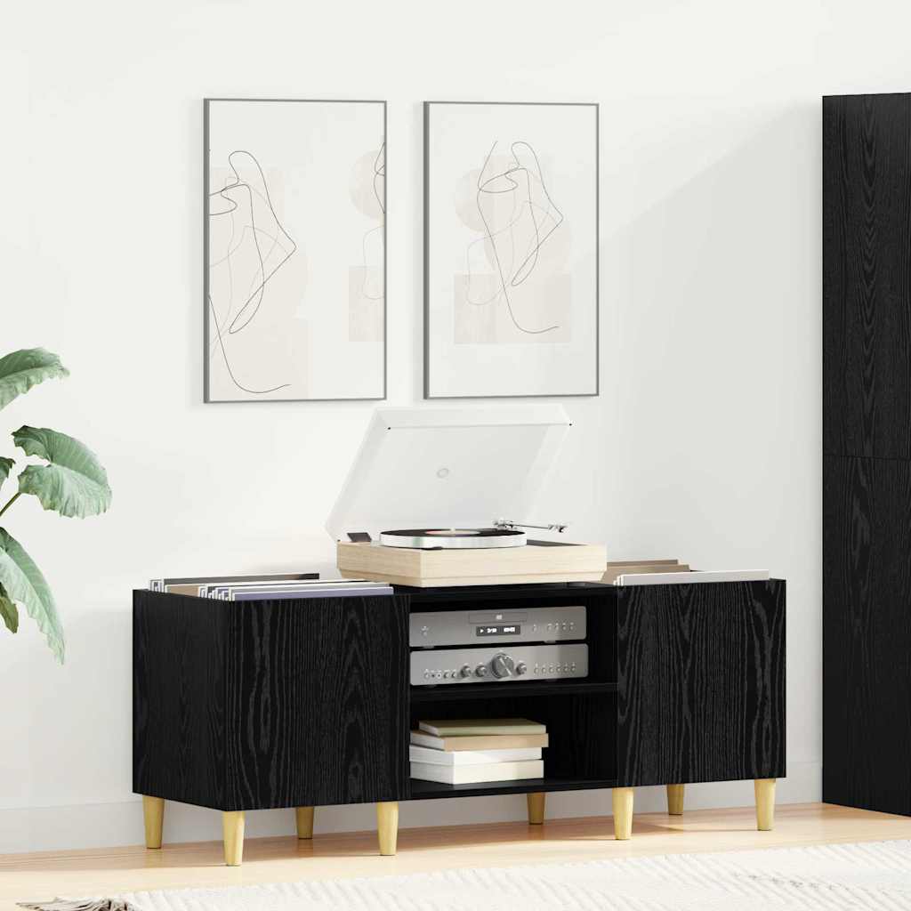 Platenkast Zwart Eiken 121 x 38 x 48 cm Bewerkt hout is nu te koop bij PeponiXL, paradijselijk wonen!