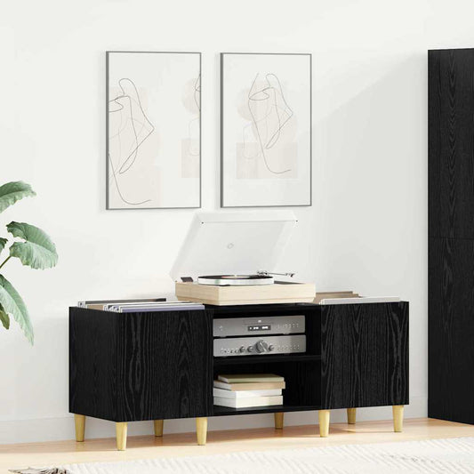 Platenkast Zwart Eiken 121 x 38 x 48 cm Bewerkt hout is nu te koop bij PeponiXL, paradijselijk wonen!