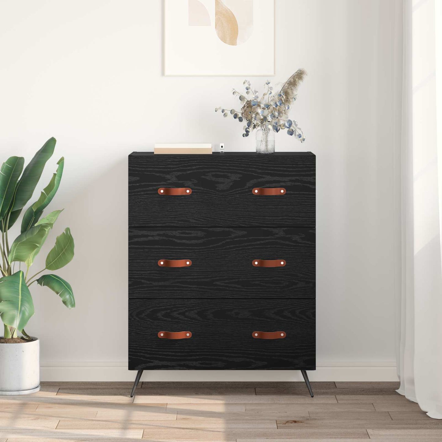 Ladekast Zwarte Eik 69,5 x 34 x 90 cm Geconstrueerd hout is nu te koop bij PeponiXL, paradijselijk wonen!