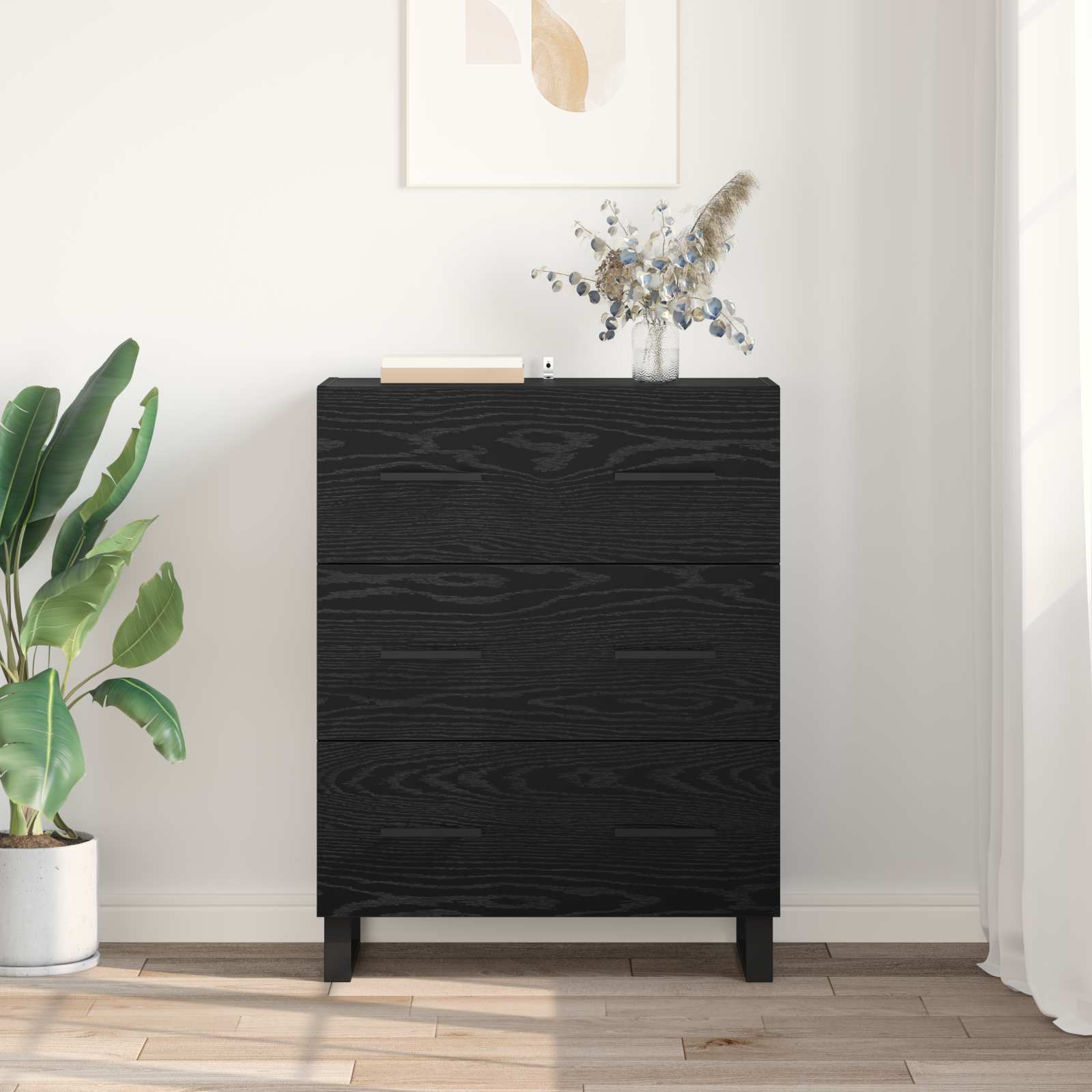 Dressoir Zwart Eiken 69,5 x 34 x 90 cm Gemonteerd hout en ijzer is nu te koop bij PeponiXL, paradijselijk wonen!